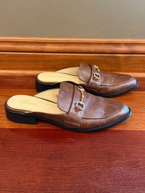Dunion Chocolate Brown Slip-ons, Gold Chain, Neutral, Office, Size 9